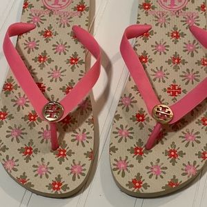 Tory Burch pink floral flip flop sandal Sz 10